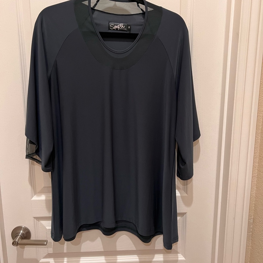 - SYMPLI Forest Blue/Green Bell Sleeve Top